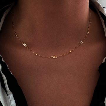 Žluté zlato náhrdelník NEKONEČNO s kuličkami 42+3cm